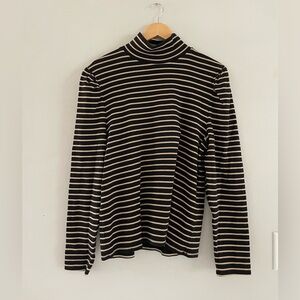J. Crew Factory Black and Tan Striped Turtleneck Sweater